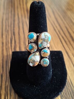 Ring Cluster Spiny Oyster Set In Copper Frame Ajustable Band Sizes 7-8-9